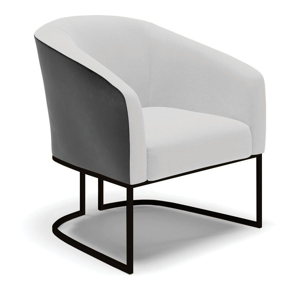 Poltrona Stella Corano Preto Com Linho Cinza A05 Base Industrial Preto - D'Rossi - 1