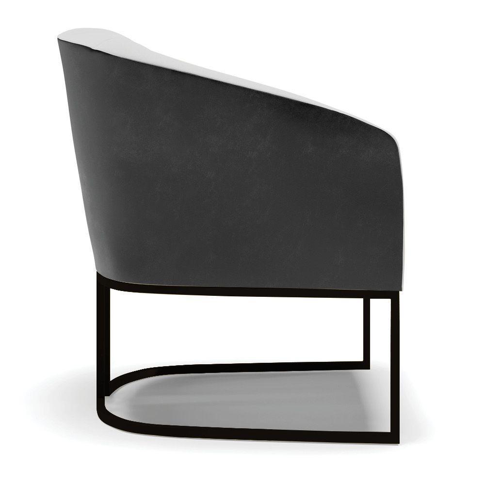 Poltrona Stella Corano Preto Com Linho Cinza A05 Base Industrial Preto - D'Rossi - 5