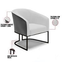 Poltrona Stella Corano Preto Com Linho Cinza A05 Base Industrial Preto - D'Rossi - 3