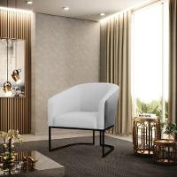 Poltrona Stella Corano Preto Com Linho Cinza A05 Base Industrial Preto - D'Rossi - 7