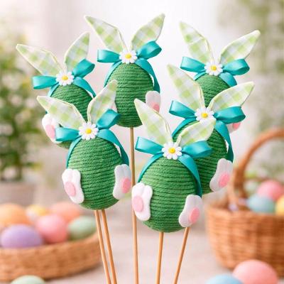 Decoração Palito Ovos de Páscoa com Coelho Verde Kit 8 Palitos