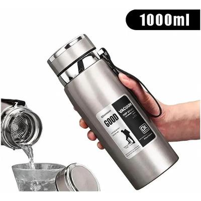 Garrafa Térmica a Vácuo Térmico Quente-frio Inox 316 Isolamento com Parede Dupla Preto 1L
