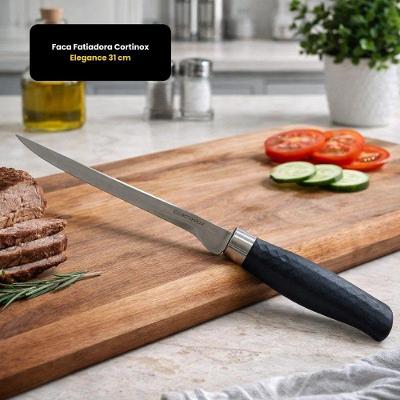 Faca Fatiadora Elegance Cortes Precisos Aço Inox + Plástico Cabo Ergonômico Cozinha Preto Thika