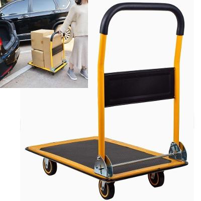 Carrinho de Carga Plataforma 150KG Dobrável 4 Rodas Amarelo e Preto Yeet
