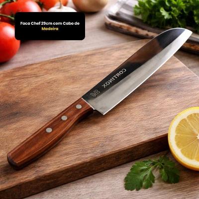 Faca Chef 29cm com Cabo de Madeira Aço Inox Pegada Ergonômica para Cozinha Thika Importadora