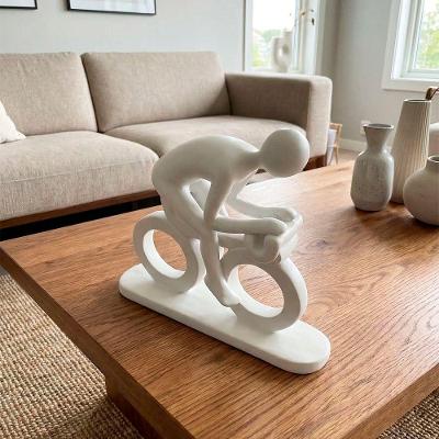 Escultura Decorativa Miniatura Ciclista Bicicleta em Resina Design Moderno Branco 17CM