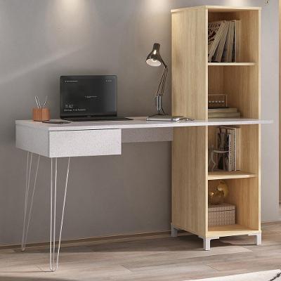 Escrivaninha com Estante Núria Industrial 1 Gaveta MDP 138CM Amadeirado Lyam Decor
