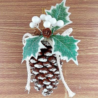 Enfeite de Natal Pendente Natalino Pinha Nevado Marrom 20x10cm Kit 2