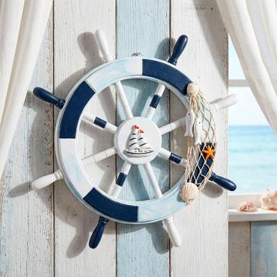 Decoração Náutica Timão Decorativo Design Náutico Clássico Azul 45CM