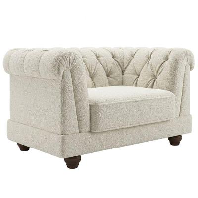 Poltrona Decorativa Acorde Capitonê Bouclé com Pés Torneados Bege Milani Movelaria