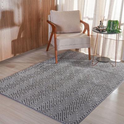 Tapete Soft Jacquard Retangular 100% Poliéster Base PVC Antiderrapante para Sala Cinza Bene Casa