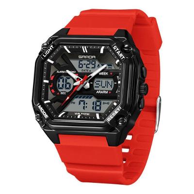 Relógio Digital Masculino Design TPU Luminoso Preto e Vermelho Sanda