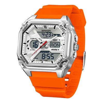 Relógio Digital Masculino Design TPU Luminoso Laranja e Prateado Sanda