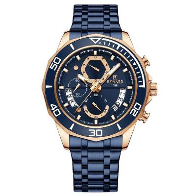 Relógio Cronógrafo Reward Azul Aço Inox Luminoso Calendário Quartzo