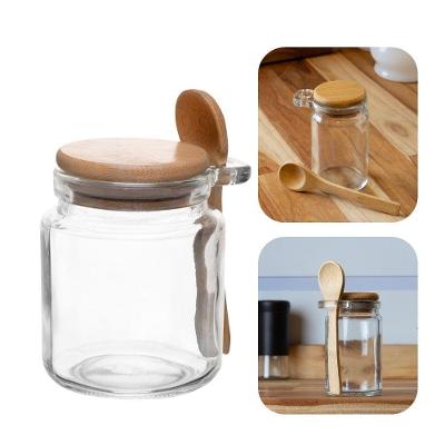 Pote Porta Temperos de Vidro Hermético com Colher de Bambu para Cozinha Transparente 270ML