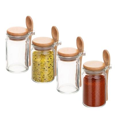 Pote Porta Temperos 127947 Hermético Vidro com Colher de Bambu Cozinha Transparente e Natural Wolff