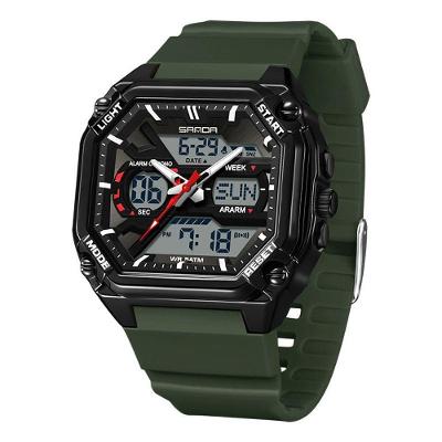 Relógio Digital Masculino Design Luminoso TPU Preto Verde Sanda