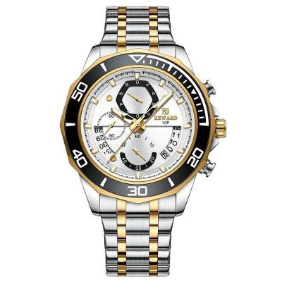 Relógio de Pulso Masculino Dourado Cronógrafo Aço Inox Luminoso Reward