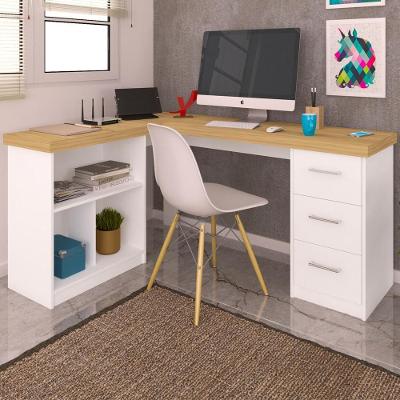 Mesa Escrivaninha em l Mali Moderno 3 Gavetas MDP 154CM Branco Lyam Decor