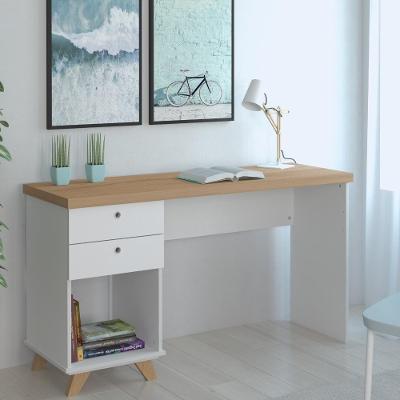 Mesa de Escritório Sky Moderno 2 Gavetas MDP 135CM Branco Lyam Decor