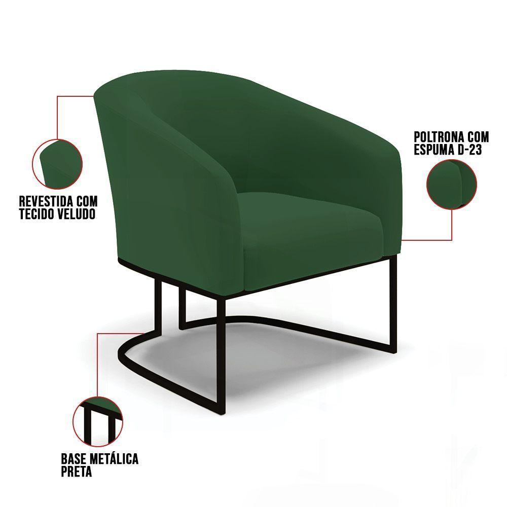 Poltrona Stella Veludo Base Industrial Preto - D'Rossi Cor Verde - 4