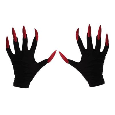 Luva de Bruxa com Unhas Horripilantes e Glitter Vermelho em Poliéster e Plástico