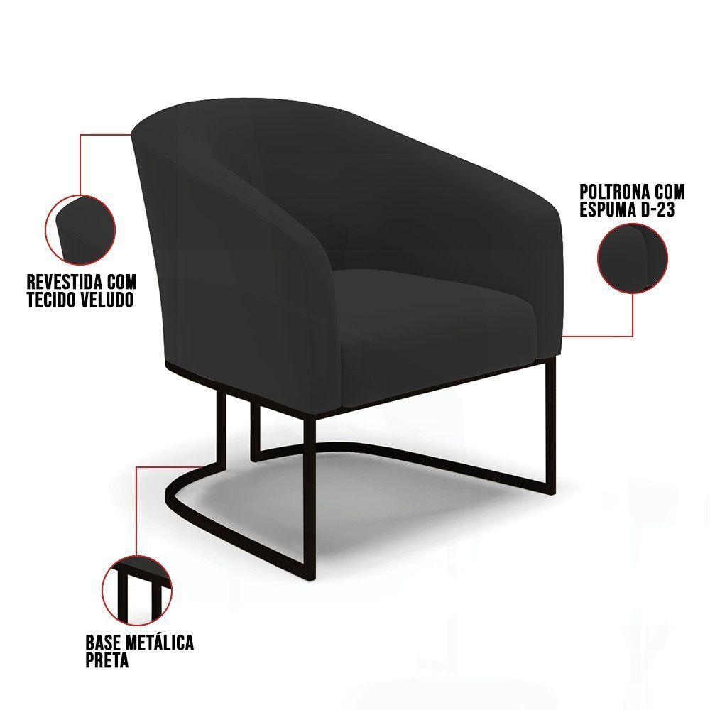 Poltrona Stella Veludo Base Industrial Preto - D'Rossi Cor Preto - 4