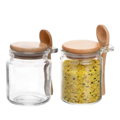 Pote Porta Temperos 127948 Hermético de Vidro com Colher de Bambu Transparente e Bambu Natural Wolff