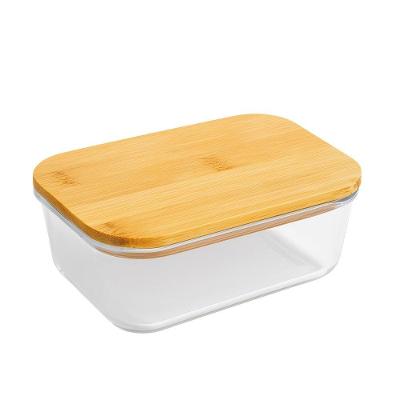 Pote de Armazenamento Retângular com Tampa de Bambu Vidro Borossilicato Hermético Transparente