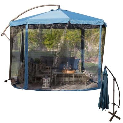 Ombrelone SU-OMBRE3 330CM Ferro e Poliéster Articulado com Mosquiteiro Azul Economia Solar