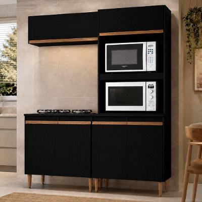 Kit Cozinha Modulada Milão 3 Portas 3 Prateleiras MDP 80CM Preto