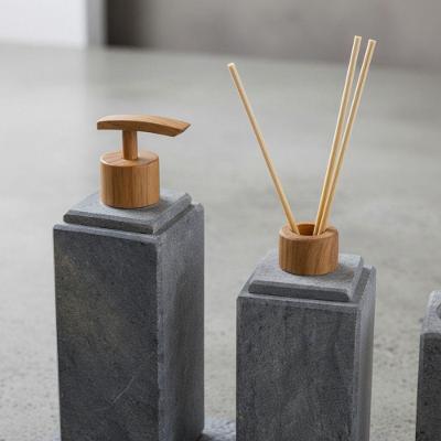 Kit Banheiro Bancada Lavabo Luxo Pedra Sabão 4 Peças com Difusor e Porta Sabonete e Escova de Dente