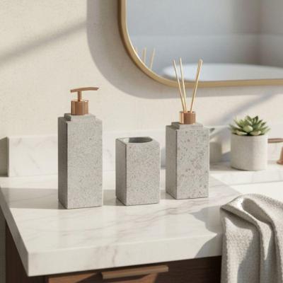 Kit Banheiro Bancada Lavabo Luxo Pedra Sabão 4 Peças Rose