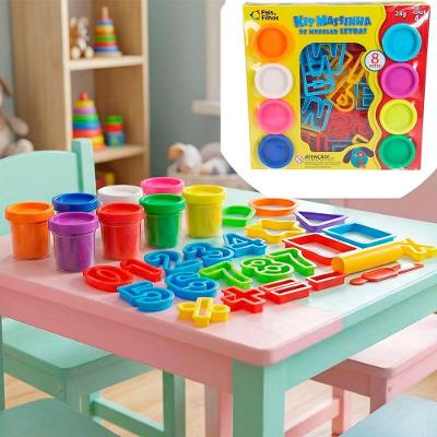 Massinha Modelar Números Letras Colorido Brinquedo Educativo com 8 Massinhas