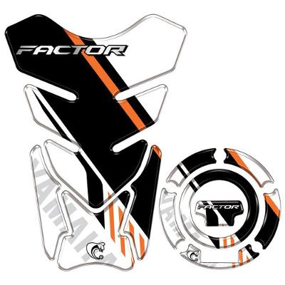 Kit Adesivo Protetor Tanque Bocal 3D para Yamaha Factor 2025-26 Laranja e Preto
