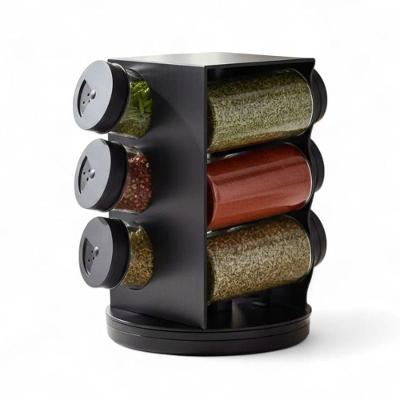 Kit 6 Porta Temperos Condimento Quadrado Giratório em Vidro e Plástico para Cozinha Preto Wellmix