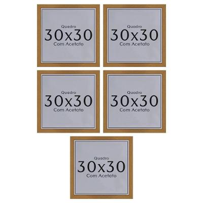 Kit 5 Quadros 30x30 com Acetato Moldura Madeira Maciça Freijó