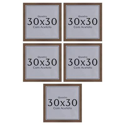 Kit 5 Quadros 30x30 com Acetato e Fundo MDF Madeira Maciça Amadeirado Ypê