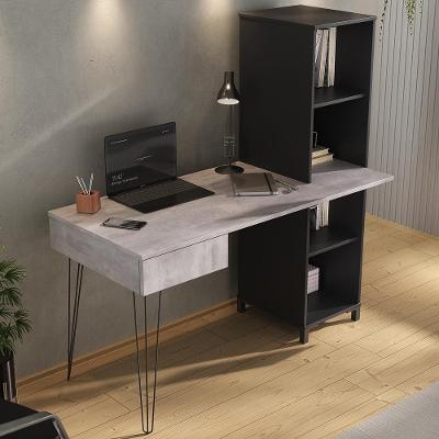 Mesa Escrivaninha com Estante Núria Industrial 1 Gaveta MDP Concreto e Preto Lyam Decor