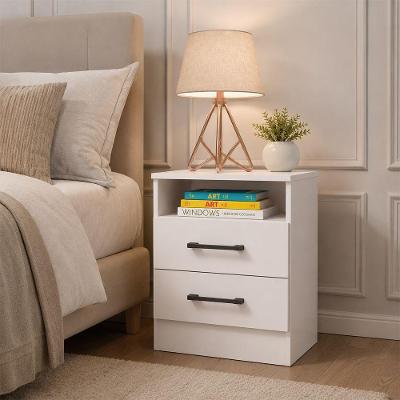 Mesa de Cabeceira 2 Gavetas MDP Moderno Branco Menu Móveis