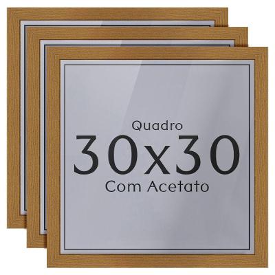Kit 3 Quadros 30x30 com Acetato Madeira Maciça Freijó