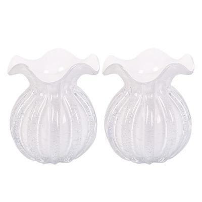 Kit 2 Vaso de Vidro Murano Trouxinha Orgânico com Bolhas Branco Leitoso Lemis