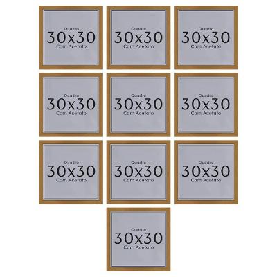 Kit 10 Quadros 30x30 com Acetato e Fundo MDF em Madeira Maciça Freijó