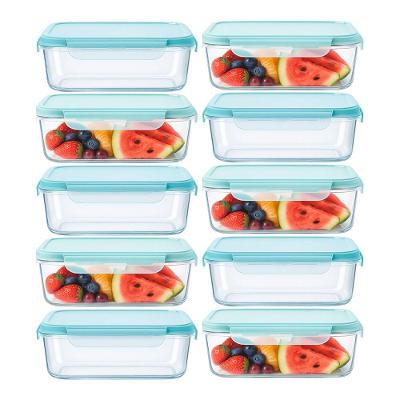 Kit 10 de Vidro Marmita Hermético Retangular com Tampa Azul 640ml
