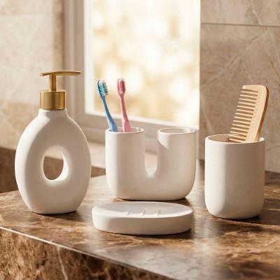 Jogo de Banheiro Lavabo Acessórios Elegante Design Moderno Branco Kit 4pçs