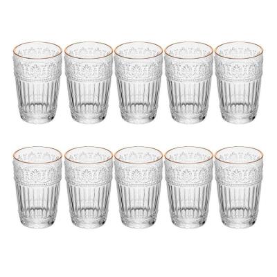 Jogo 10 Copos Mauve com Fio de Ouro 350ml Cristal Ecológico para Bebidas Refinadas Transparente