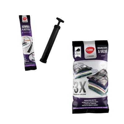 Kit Saco Organizador a Vácuo 50X60CM com Bomba Manual Plástico Compacto para Viagem e Armazenamento