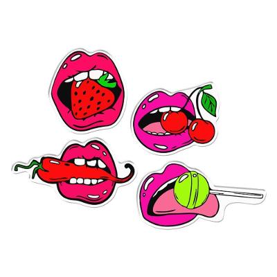 Kit Adesivos Resinados Boca Pop Art Frutas e Doces Preto Cobra