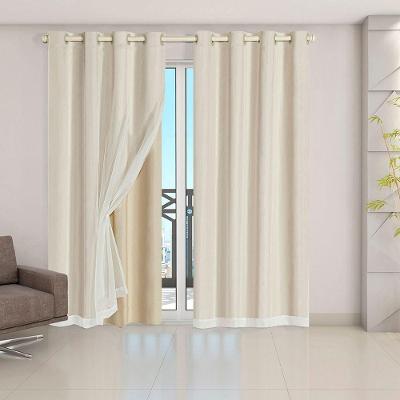 Cortina Blackout PVC com Voil 2,80x2,30M Poliéster para Sala Bege Clara Luz Decora