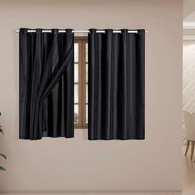 Cortina Blackout PVC com Voil 2,80x1,80M Poliéster para Sala Quarto Preto Clara Luz Decora